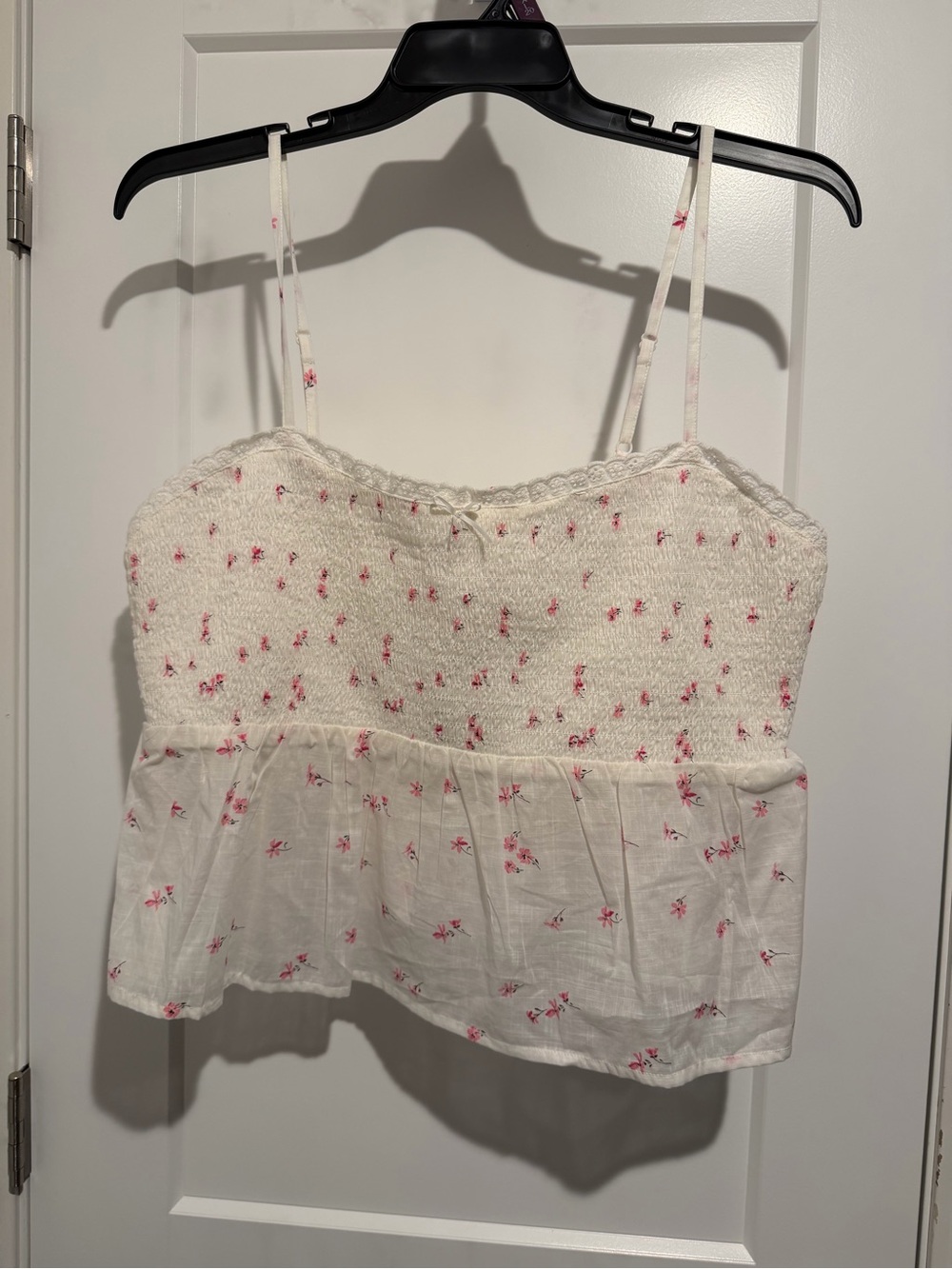 2XL White Floral Smocked baby doll Tank